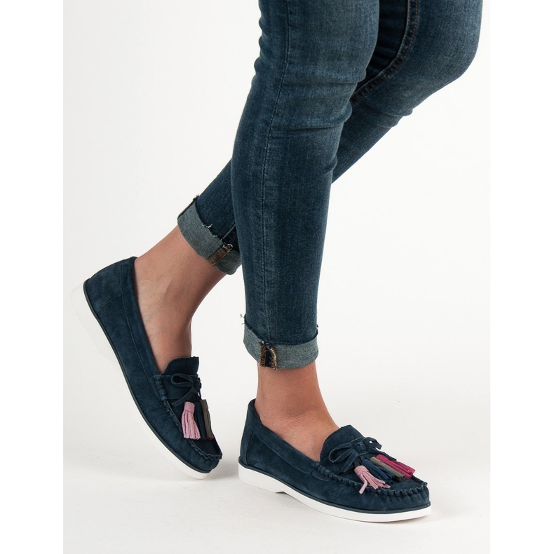 Filippo Skórzane Mokasyny Z Frędzlami niebieskie 1