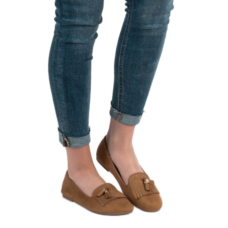 SHELOVET Mokasyny Z Frędzlami brązowe 1