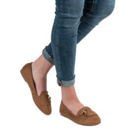 SHELOVET Mokasyny Z Frędzlami brązowe 2