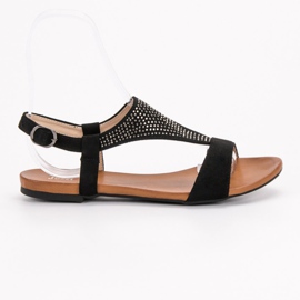 SHELOVET Sandałki Z Kryształkami czarne 1