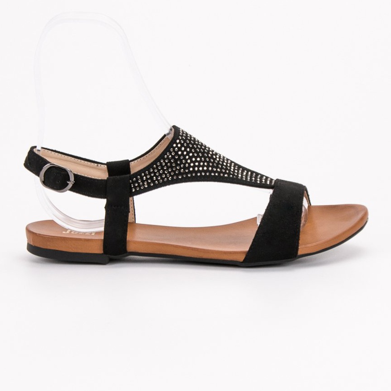 SHELOVET Sandałki Z Kryształkami czarne 1