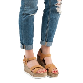 JESSY ROSS Camelowe Zamszowe Sandałki brązowe 1