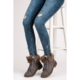 New Tlck Zamszowe Traperki Z Futerkiem szare 2