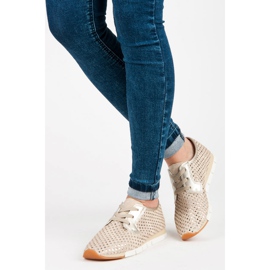 Kylie Modne Wiązane Trampki żółte brązowe 1