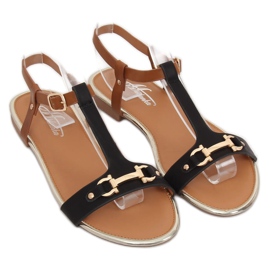 Sandałki damskie czarne 127-97 Black brązowe 1