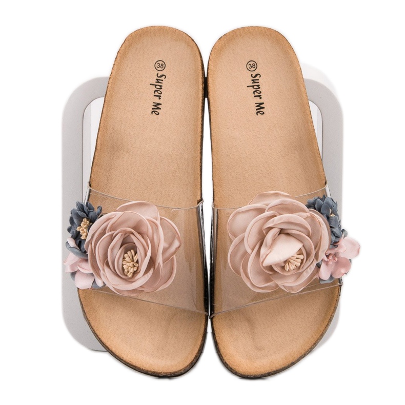 Super Me Klapki Z Kwiatami brązowe wielokolorowe 1