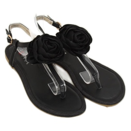 Sandałki japonki z kwiatem czarne T314P Black 3