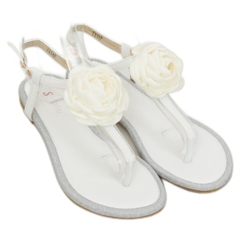 Sandałki japonki z kwiatem białe T314P White 3