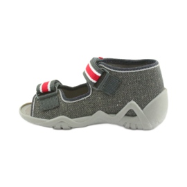 Kapcie chłopięce napa Befado 250P089 szare czerwone 2