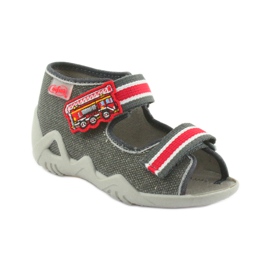 Kapcie chłopięce napa Befado 250P089 szare czerwone 1