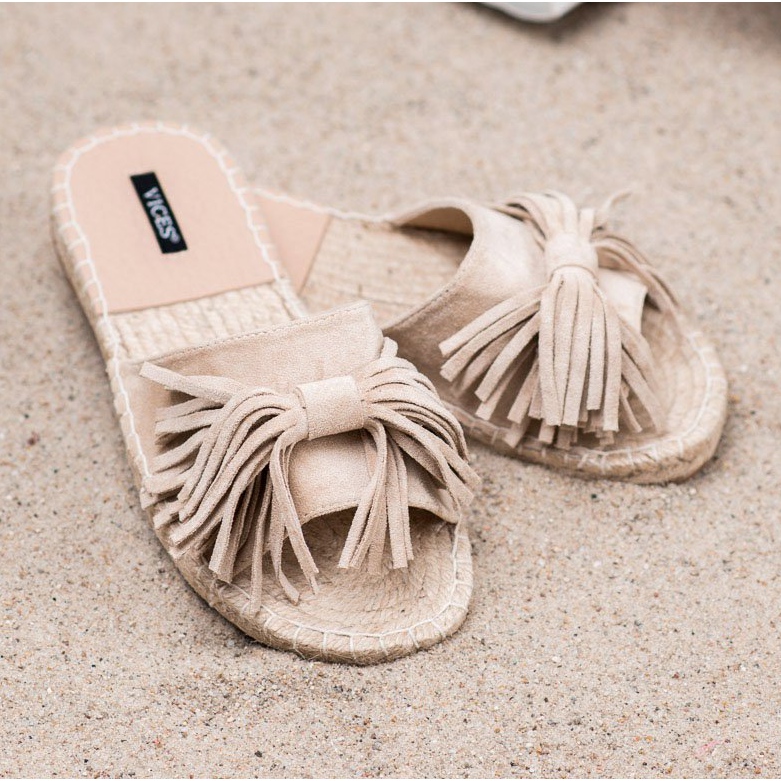 Klapki Z Frędzlami VICES brązowe 1