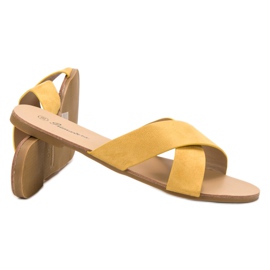 Primavera Wygodne Płaskie Klapki żółte 2