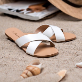 Primavera Wygodne Płaskie Klapki białe 2