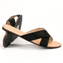 Primavera Wygodne Płaskie Klapki czarne 1