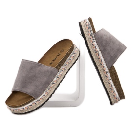 Jumex Zdobione Klapki Na Platformie szare 1