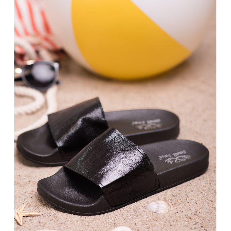 Small Swan Casualowe Klapki Damskie czarne 2
