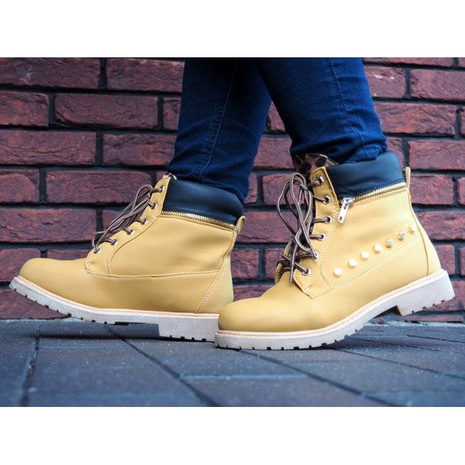 Ocieplane Traperki Z Ozdobami A06 Camel brązowe 1