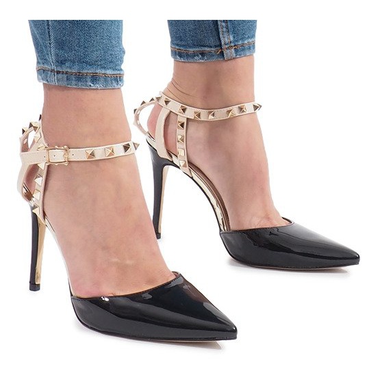 Czarne lakierowane szpilki z ćwiekami Behati wielokolorowe żółte 2