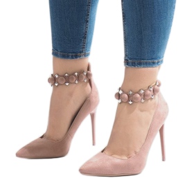 Różowe szpilki sandałki LE033P 1