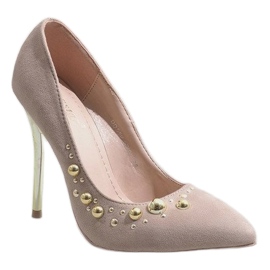 Beżowe Szpilki DD55P beżowy 1