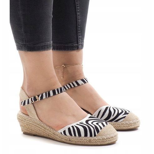 Zebra sandały na koturnie espadryle LLI-3M88-7 białe czarne 1