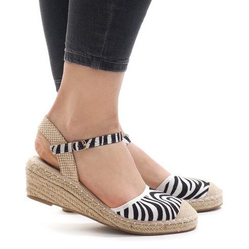 Zebra sandały na koturnie espadryle LLI-3M88-7 białe czarne 2