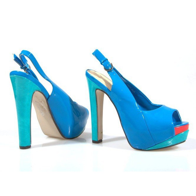 Czółenka Sandały Na Platformie A8030 Błękitny niebieskie 1