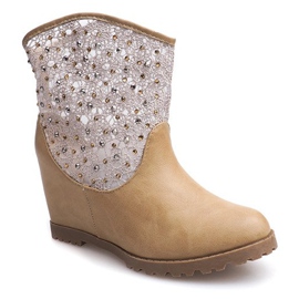 Ażurowe Botki Na Koturnie 7010 -16 Khaki 1