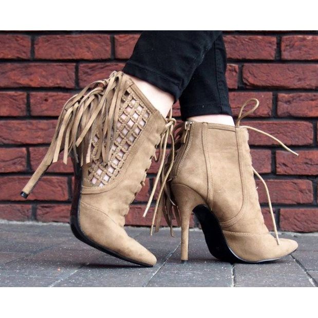 Bogato Zdobione Wysokie Sandałki 11047 Khaki 1