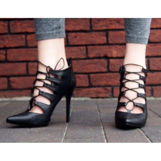 Bogato Zdobione Wysokie Sandałki 11033-1 Czarny czarne 2