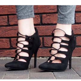 Zamszowe Botki Wysokie Sandałki 11033-1A Czarny czarne 1