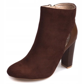 Zamszowe Botki Na Słupku Z Suwakiem T-10 Brązowy brązowe 1