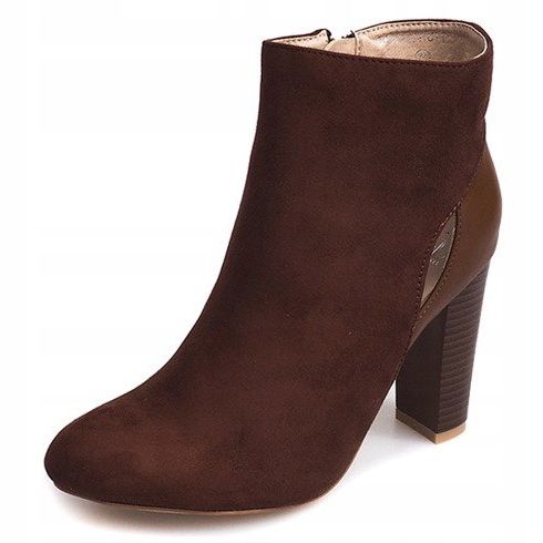 Zamszowe Botki Na Słupku Z Suwakiem T-10 Brązowy brązowe 1