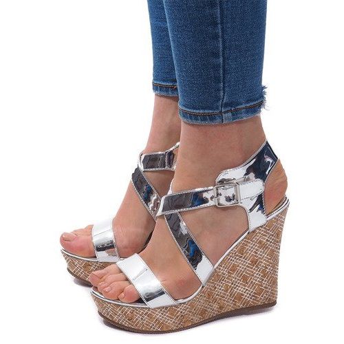 Sandały Na Koturnie S260 Srebrny szare 1