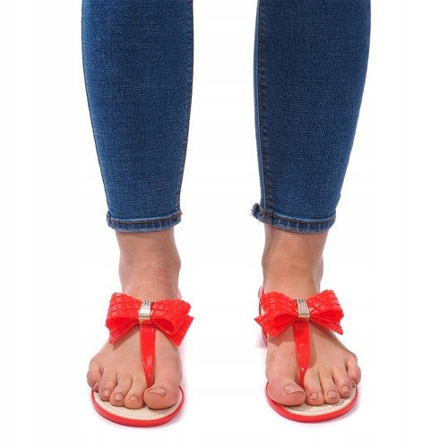 Sandały Zdobione Kokardka 911 Red czerwone 2