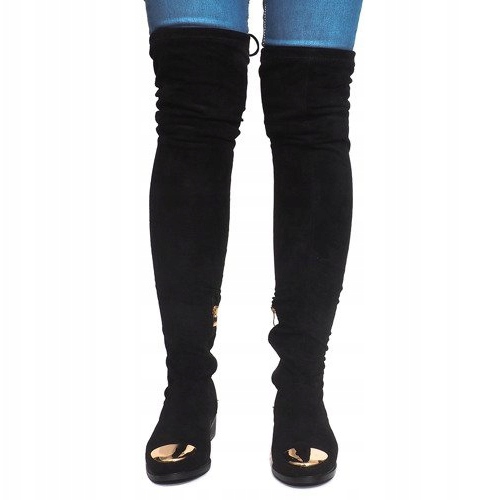 Wysokie Zamszowe Kozaki Lycra B-8 Czarny czarne 2