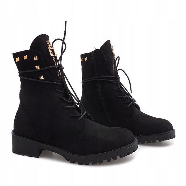 Zamszowe Zdobione Traperki H99-17 Czarny czarne 1