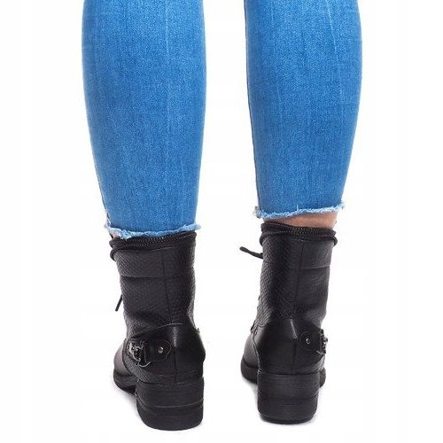 Sznurowane Botki V-7 Czarny czarne 2