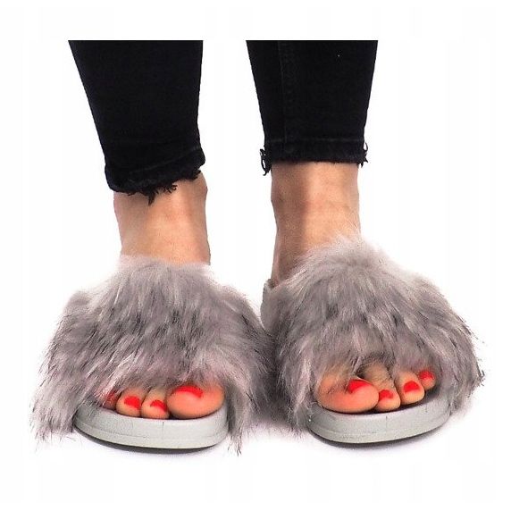 Klapki Z Futerkiem HN51-5 Szary szare 1