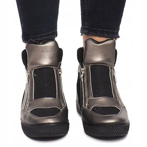 Sneakersy Na Koturnie TL020-3 czarne szare 1