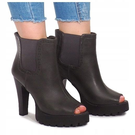 Odkryte Botki Na Słupku B2901-PB Szary szare 1