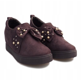 Szare trampki na koturnie 6186 brązowe 1