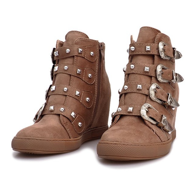 Różowe zamszowe sneakersy z klamrami Maya brązowe 2