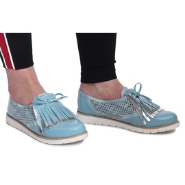 Niebieskie ażurowe mokasyny z frędzlami Pamole szare 1