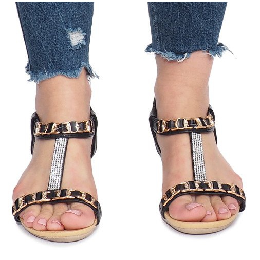 Czarne sandały na delikatnej koturnie Tree 1