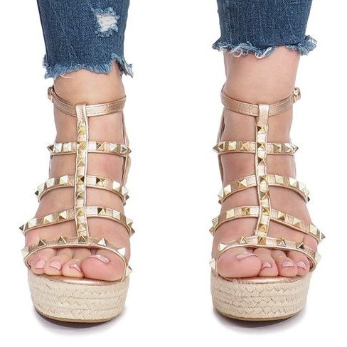 Szampańskie sandały na koturnie espadryle Mood złoty 1