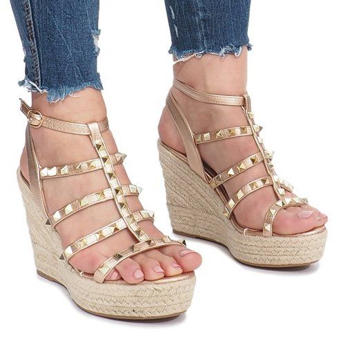 Szampańskie sandały na koturnie espadryle Mood złoty 2