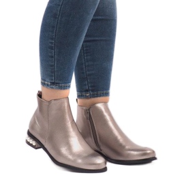 Srebrne botki z perłami LEI-189 szare 2