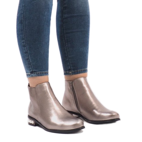 Srebrne botki z perłami LEI-189 szare 1