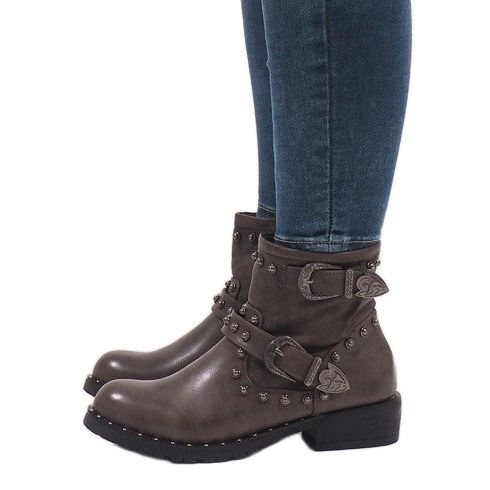 Khaki botki z klamrami i cekinami A8018 wielokolorowe zielone 2